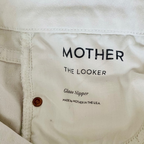 Mother Looker White Glass Slipper Denim Frayed Hem Cropped Jeans Midrise Size 25 - Picture 1 of 10